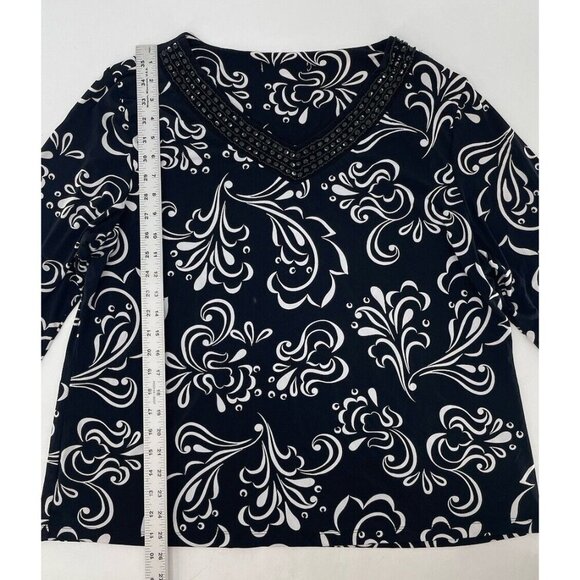 Unbranded Women’s Geometric Print Liquid Knit Beaded Blouse See Measurements‎ - Picture 7 of 8